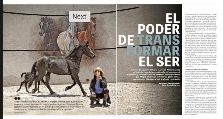 Reportaje El poder de transformar el ser sobre Equestre Pineda